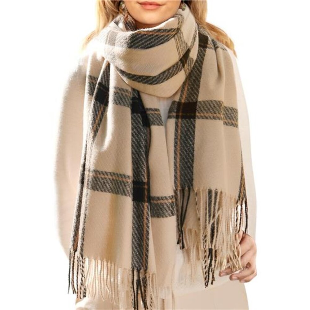 Women's Winter Scarf Shawl Cashmere Feel Tassel Plaid Large Oversized